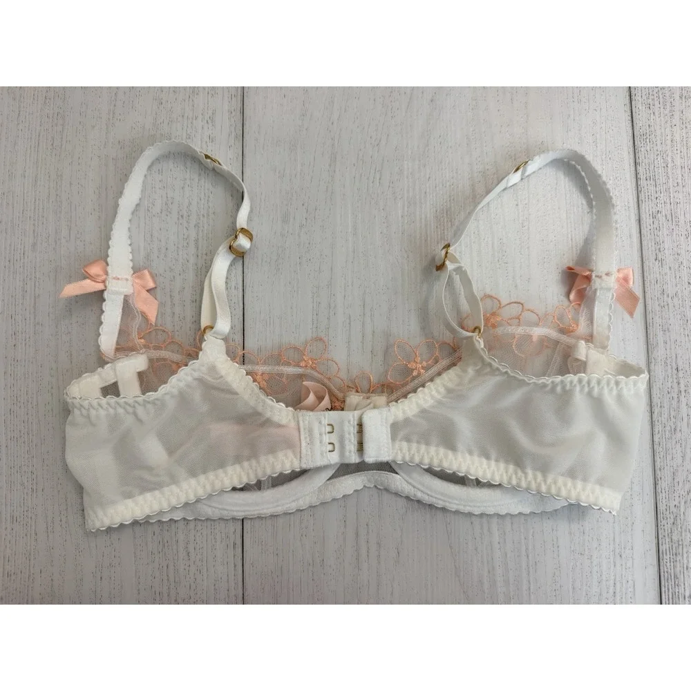 Agent Provocateur Maybelle Balconette Bra Sz 32B White Peach Floral